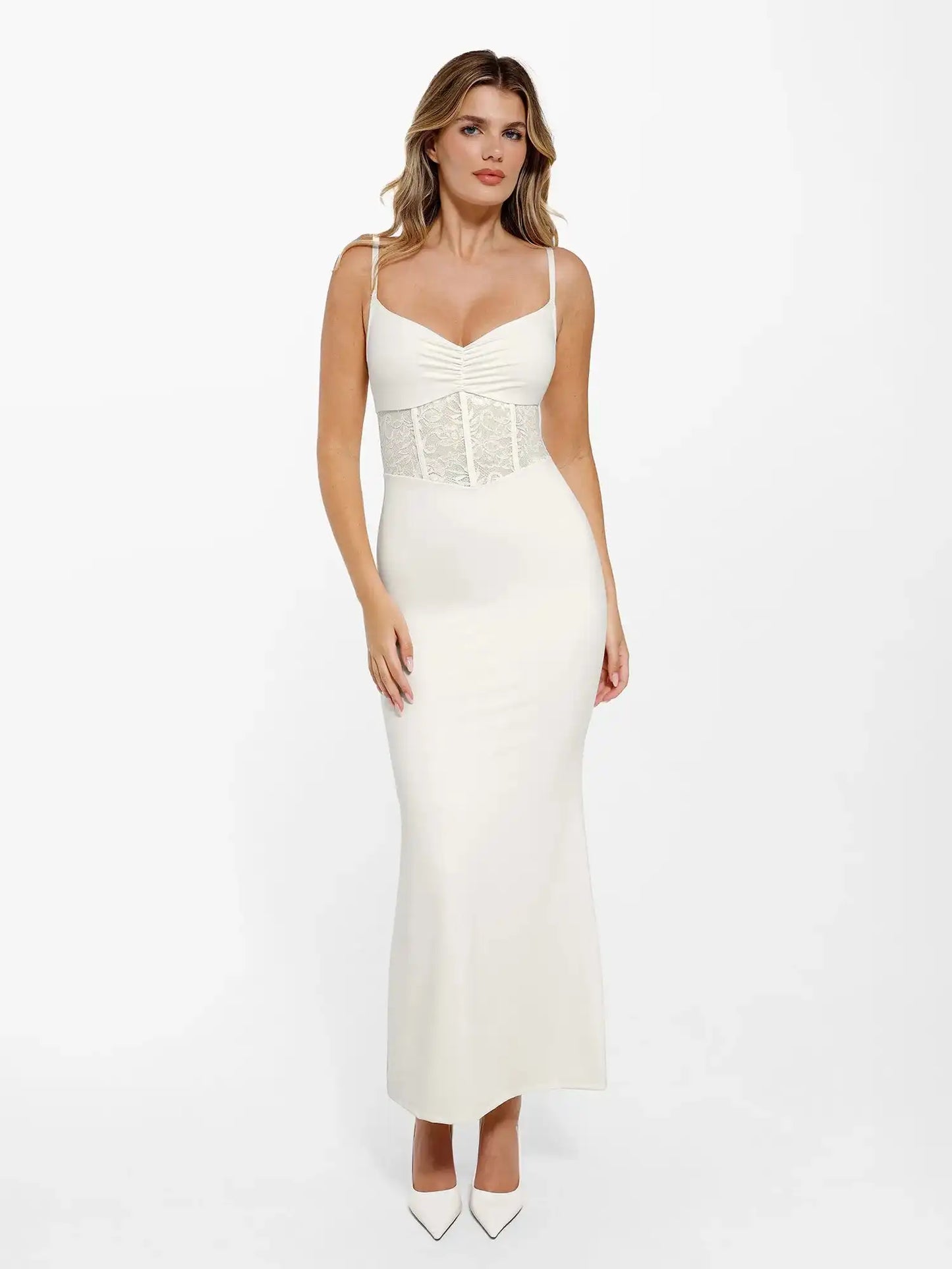 Popilush Shapewear Lace Inset Sculpting Mermaid Maxi Slip Dress