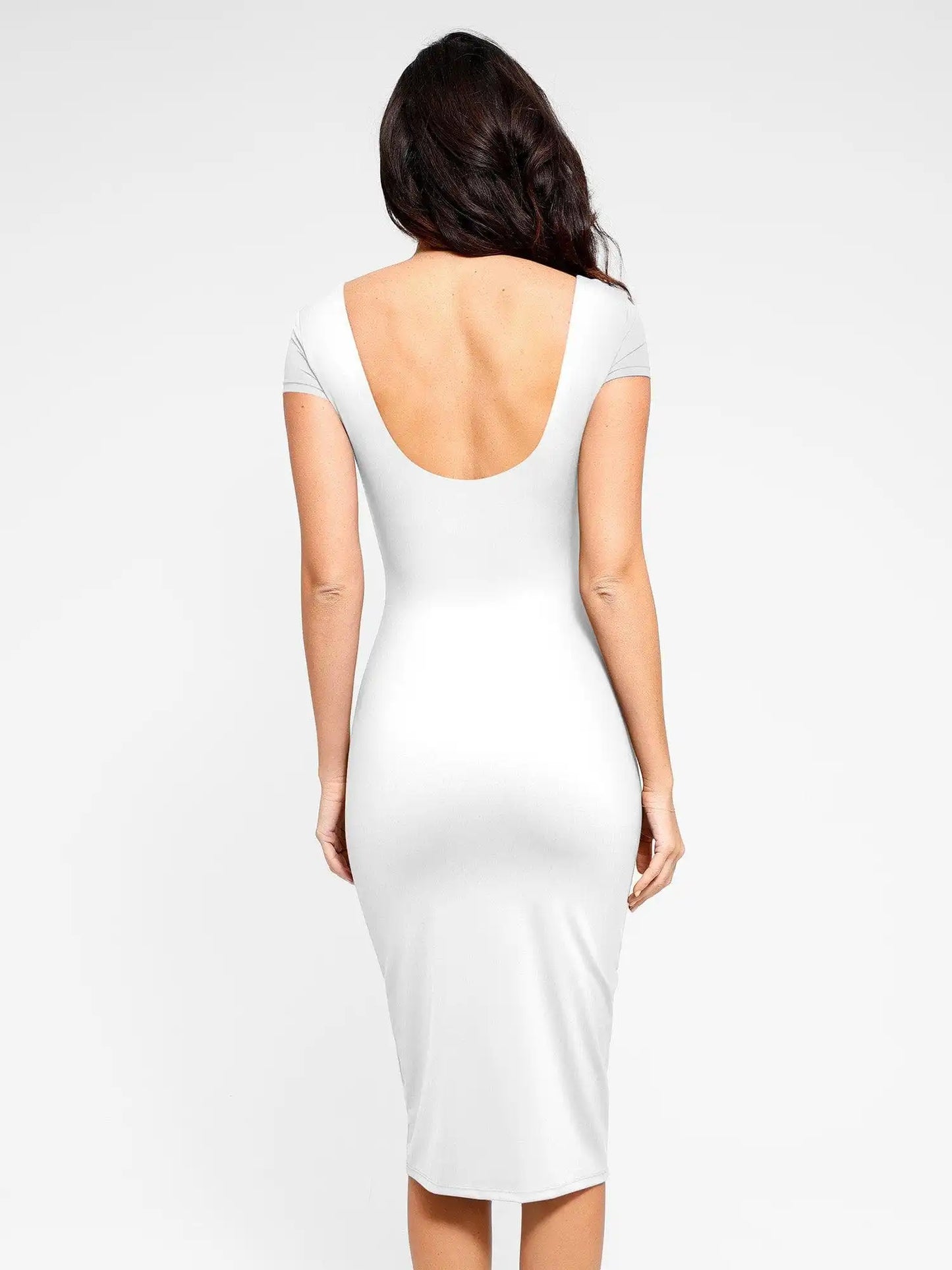 Popilush Shapewear Short Sleeve Low-Back Bodycon Midi Dress