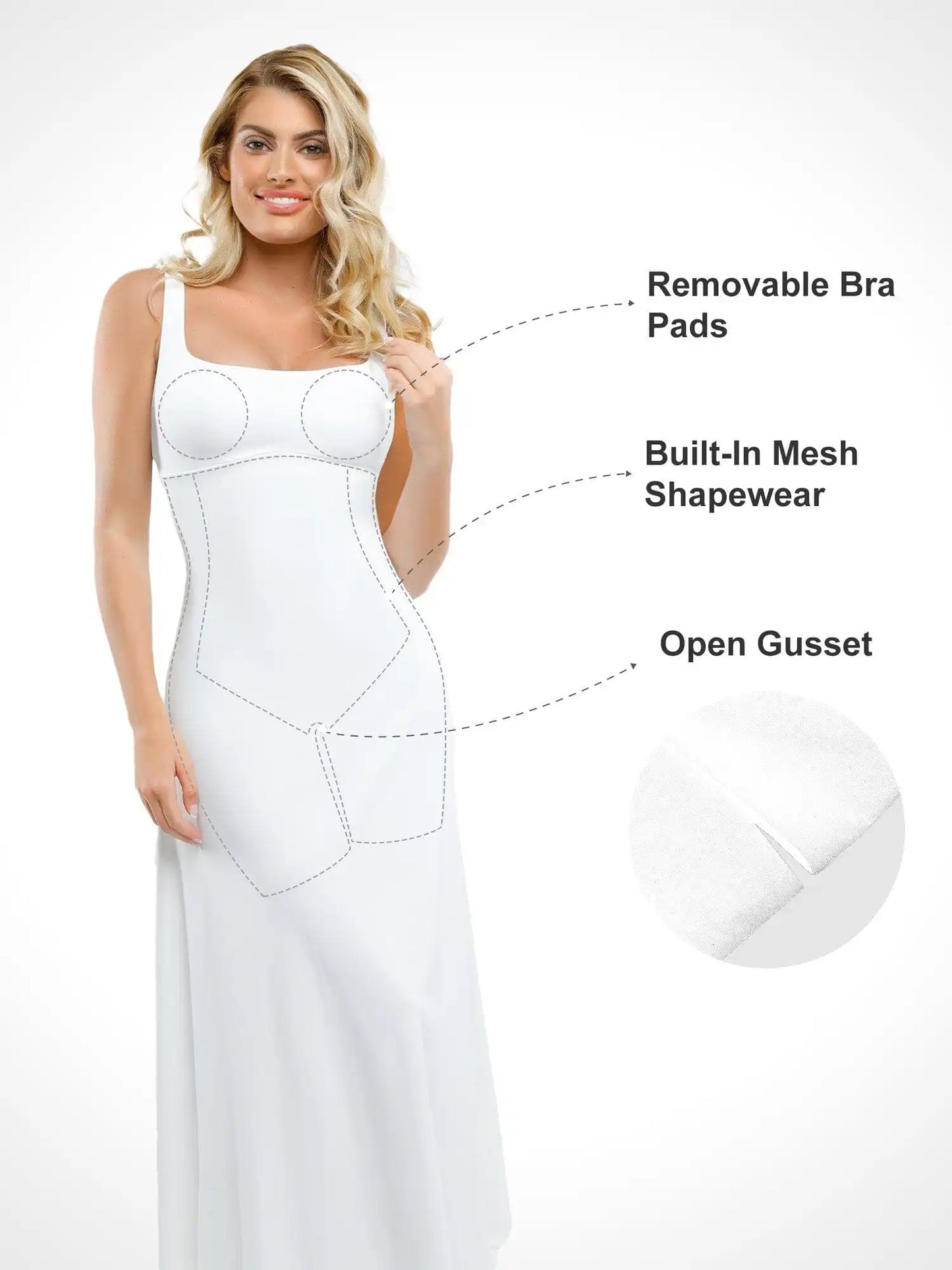 Popilush Shapewear Sleeveless Square Neck Houglass A-Line Maxi Dress