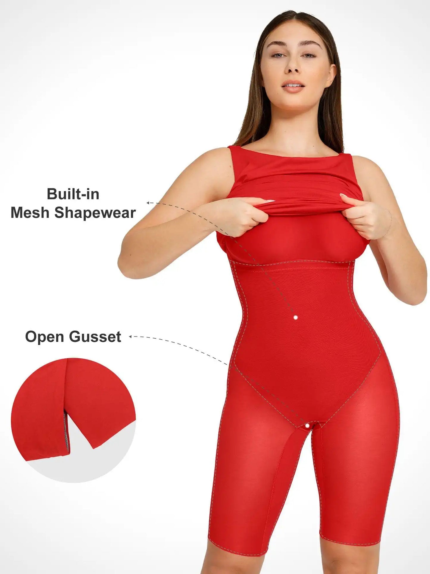 Popilush Shapewear Sleeveless Boatneck Sculpting Midi Work Dress