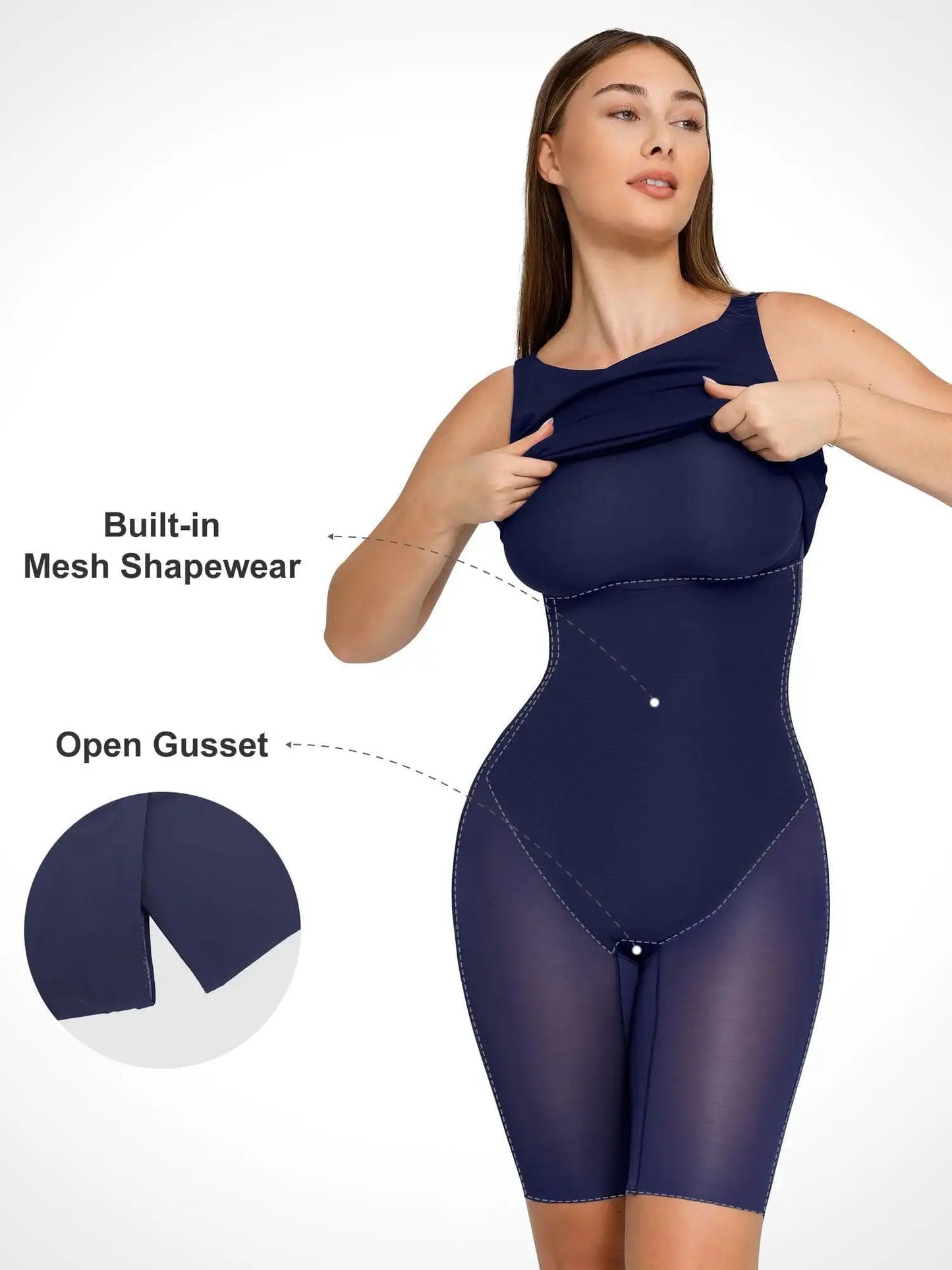 Popilush Shapewear Sleeveless Boatneck Sculpting Midi Work Dress