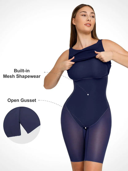 Popilush Shapewear Sleeveless Boatneck Sculpting Midi Work Dress