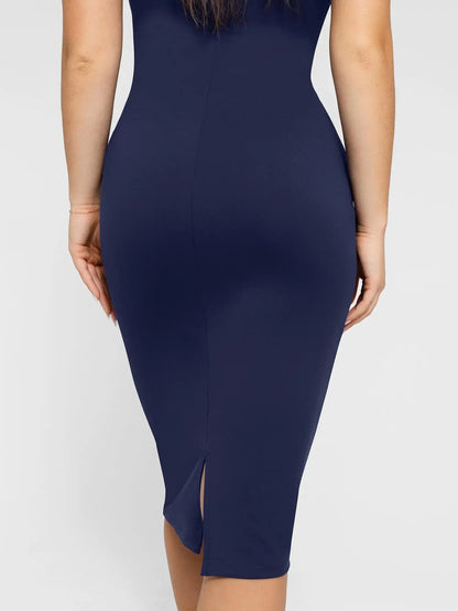 Popilush Shapewear Sleeveless Boatneck Sculpting Midi Work Dress