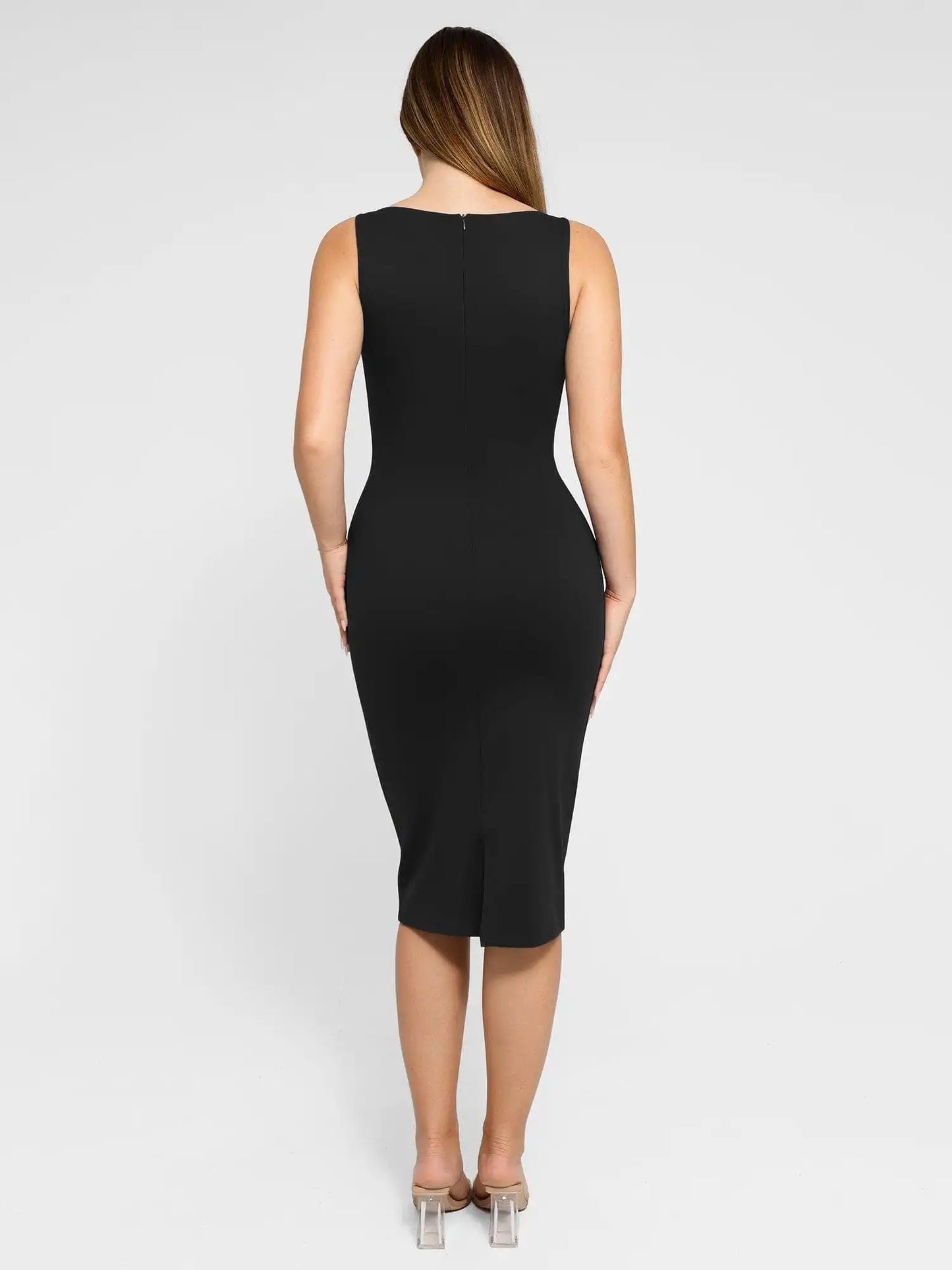 Popilush Shapewear Sleeveless Boatneck Sculpting Midi Work Dress