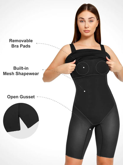 Popilush Shapewear Sleeveless Square Neck Sculpting Midi Work Dress