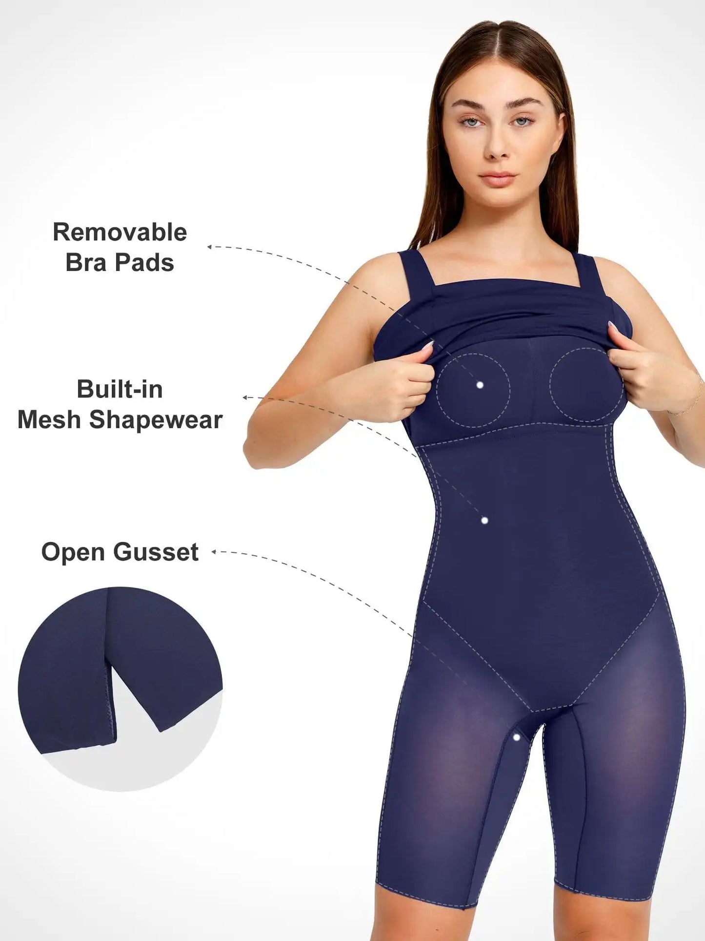 Popilush Shapewear Sleeveless Square Neck Sculpting Midi Work Dress