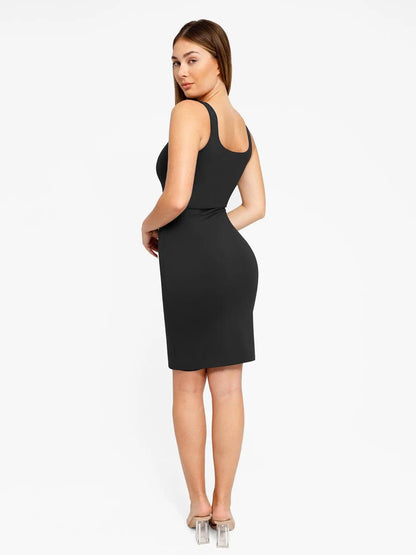 Popilush Shapewear Sleeveless Square Neck Sculpting Midi Work Dress