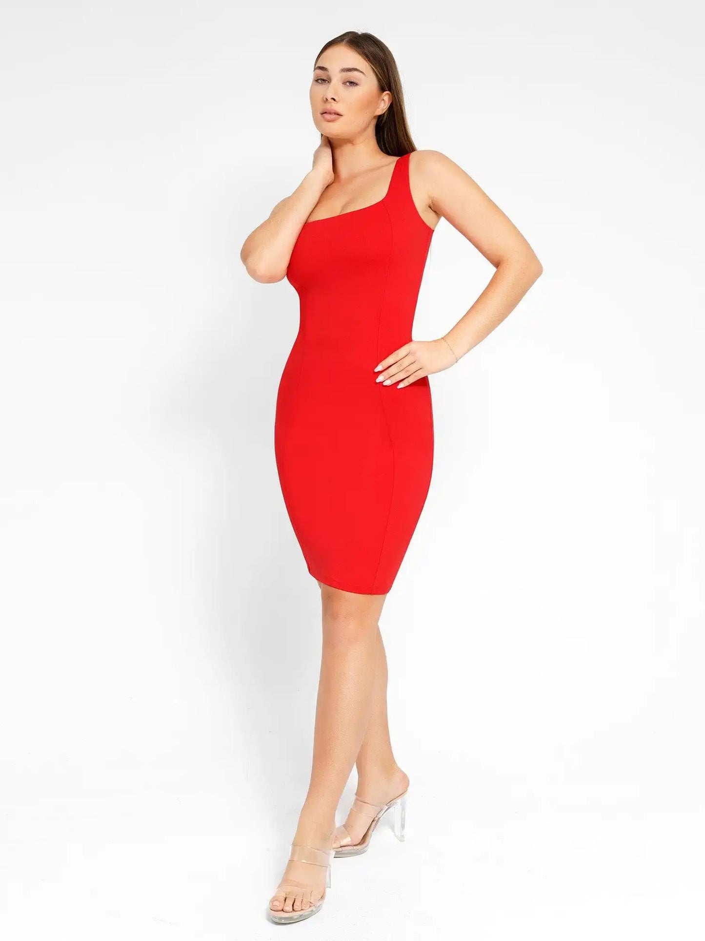 Popilush Shapewear Sleeveless Square Neck Sculpting Midi Work Dress