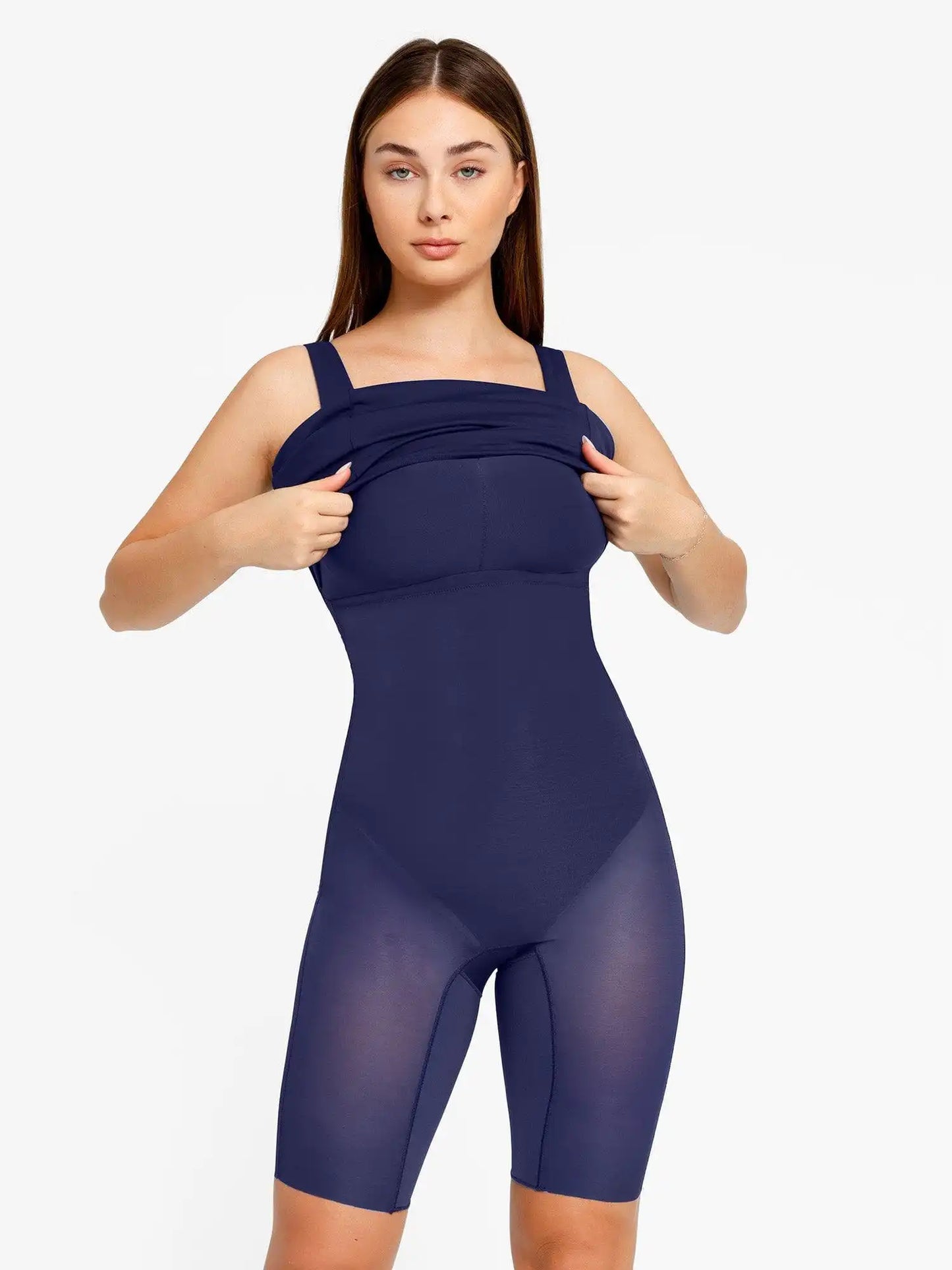 Popilush Shapewear Sleeveless Square Neck Sculpting Midi Work Dress