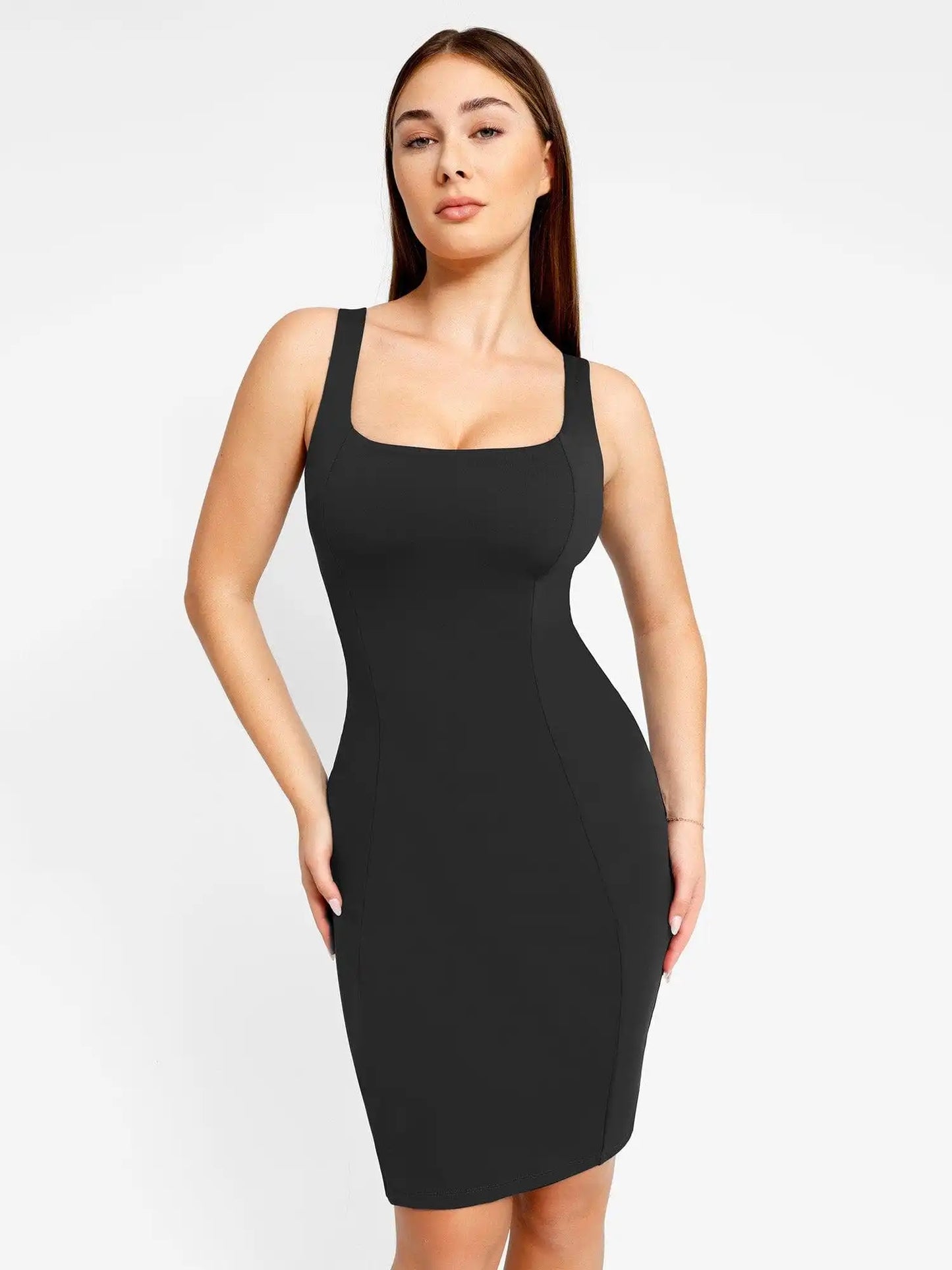 Popilush Shapewear Sleeveless Square Neck Sculpting Midi Work Dress