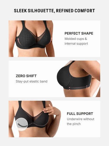 Support V-Neck Sheer Minimizer Bra