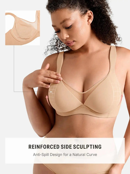 Support V-Neck Sheer Minimizer Bra